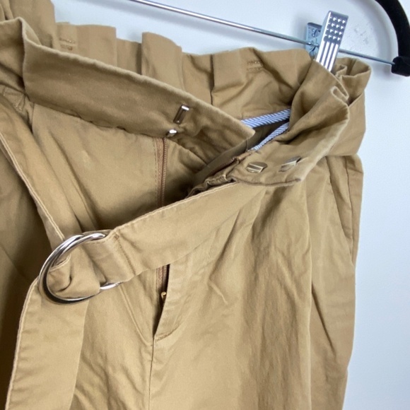 Twik Trousers Womens Small Tan Cotton Paperbag Waist Belted Folded Cuffs Pockets - Picture 4 of 11